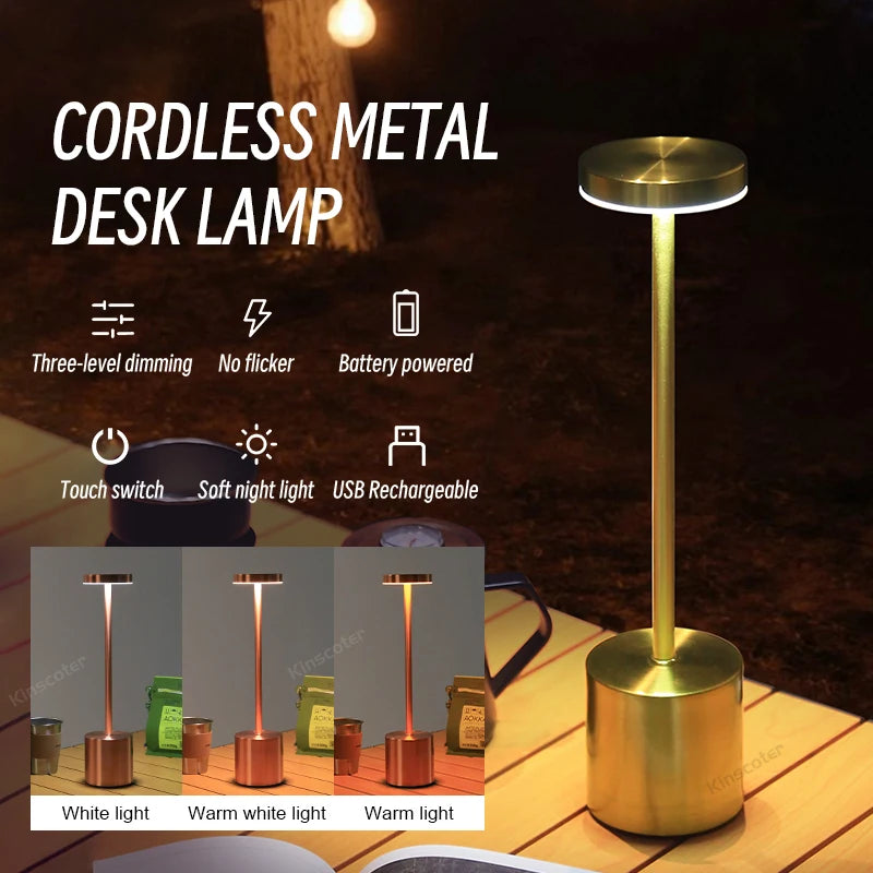 Rechargeable LED Desk Lamp Creative Touch Switch Dimmable Table Lamp 3 Color Temperatures Bedroom Office Restaurant Lamp