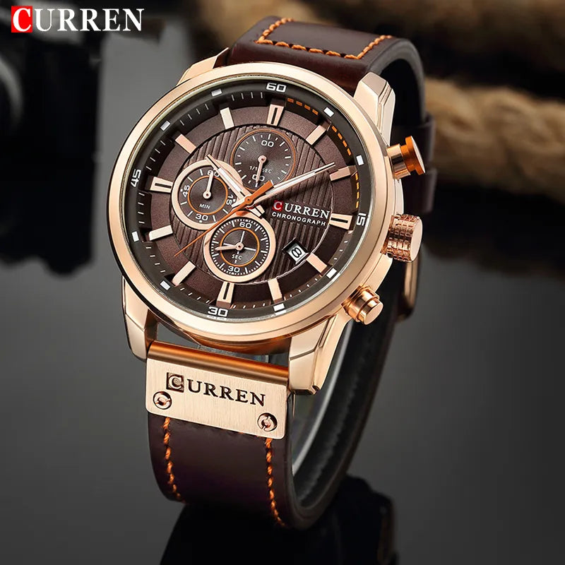 CURREN Brand Watch Men Leather Sports Watches Men's Army Military Quartz Wristwatch Chronograph Male Clock Relogio Masculino