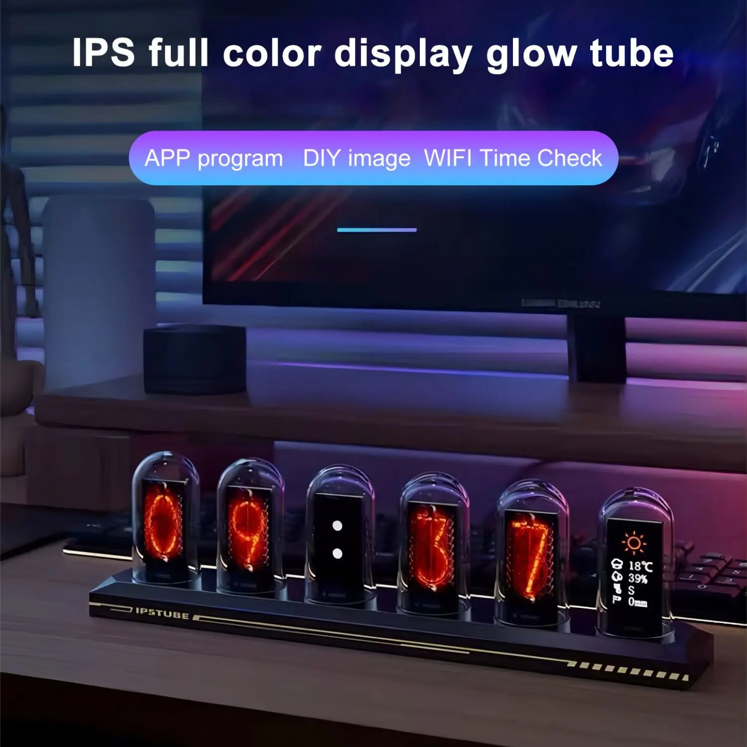 LED Glows RGB Nixie Tube Clock Color Screen DIY Analog Digital Night Light for Gaming Desktop Home Decoration