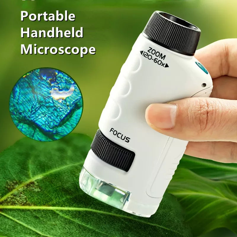 Educational Pocket Microscope Kids Science Toy Kit with LED Light Stem Learning for Outdoor Children