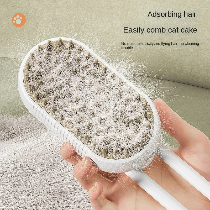 Cat Steam Brush 3 in 1 Electric Spray Short Handle Eye Catching Design for Pet Grooming Massage Hair Removal