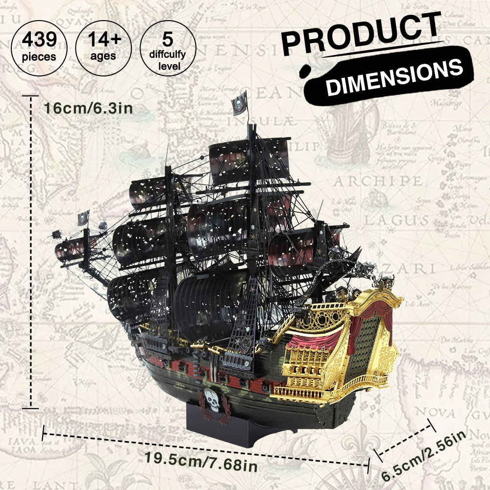 Piececool 3D Metal Puzzle Queen Anne's Revenge Jigsaw Pirate Ship DIY Model Building Kit Brain Teaser Toy for Teens