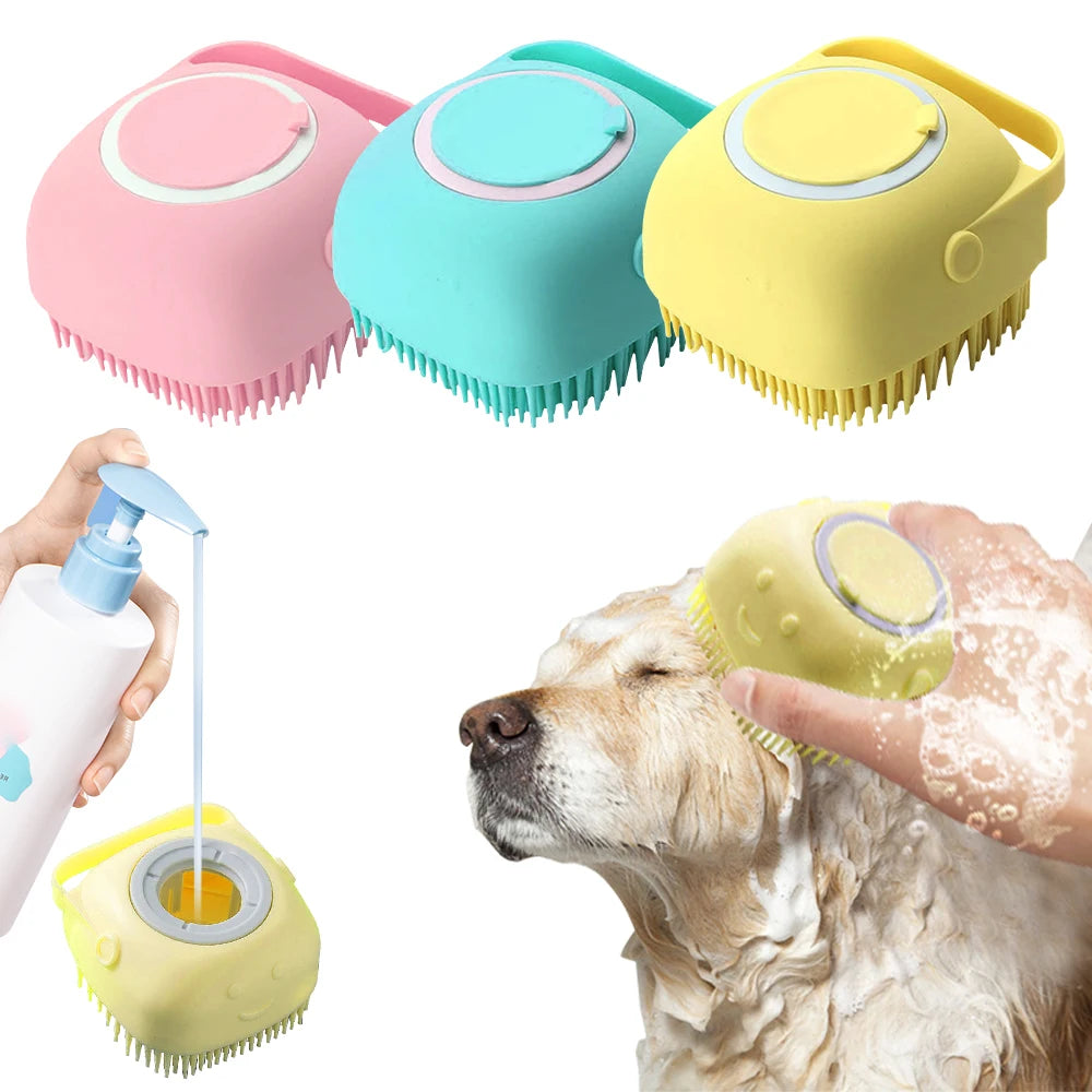 Soft Silicone Dog Brush Pet Shampoo Massager Bath Dispenser Portable Lightweight Grooming Shower Brush for Puppycat Washing Massage