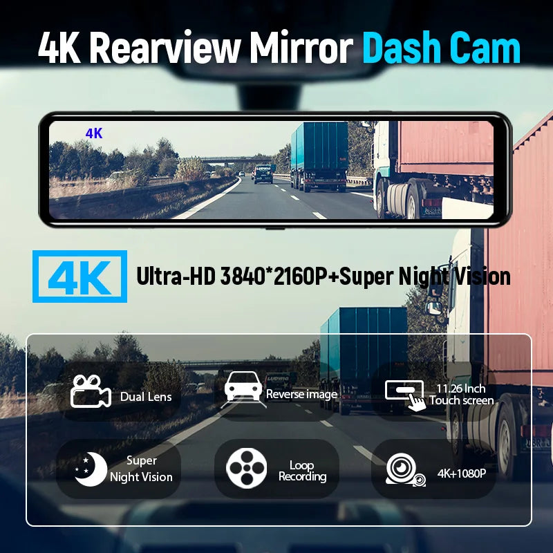 Camera Dash Cam Intelligent System 12 Inch 4K GPS WIFI Touch Car DVR Ultra HD 3840*2160P Night Vision Rearview Mirror Sony Rear