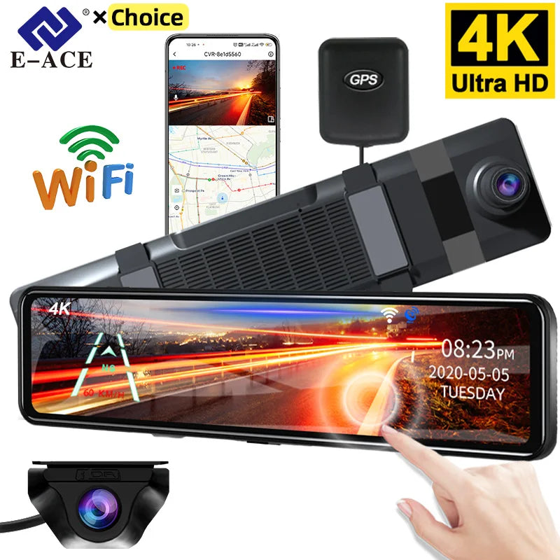 Camera Dash Cam Intelligent System 12 Inch 4K GPS WIFI Touch Car DVR Ultra HD 3840*2160P Night Vision Rearview Mirror Sony Rear