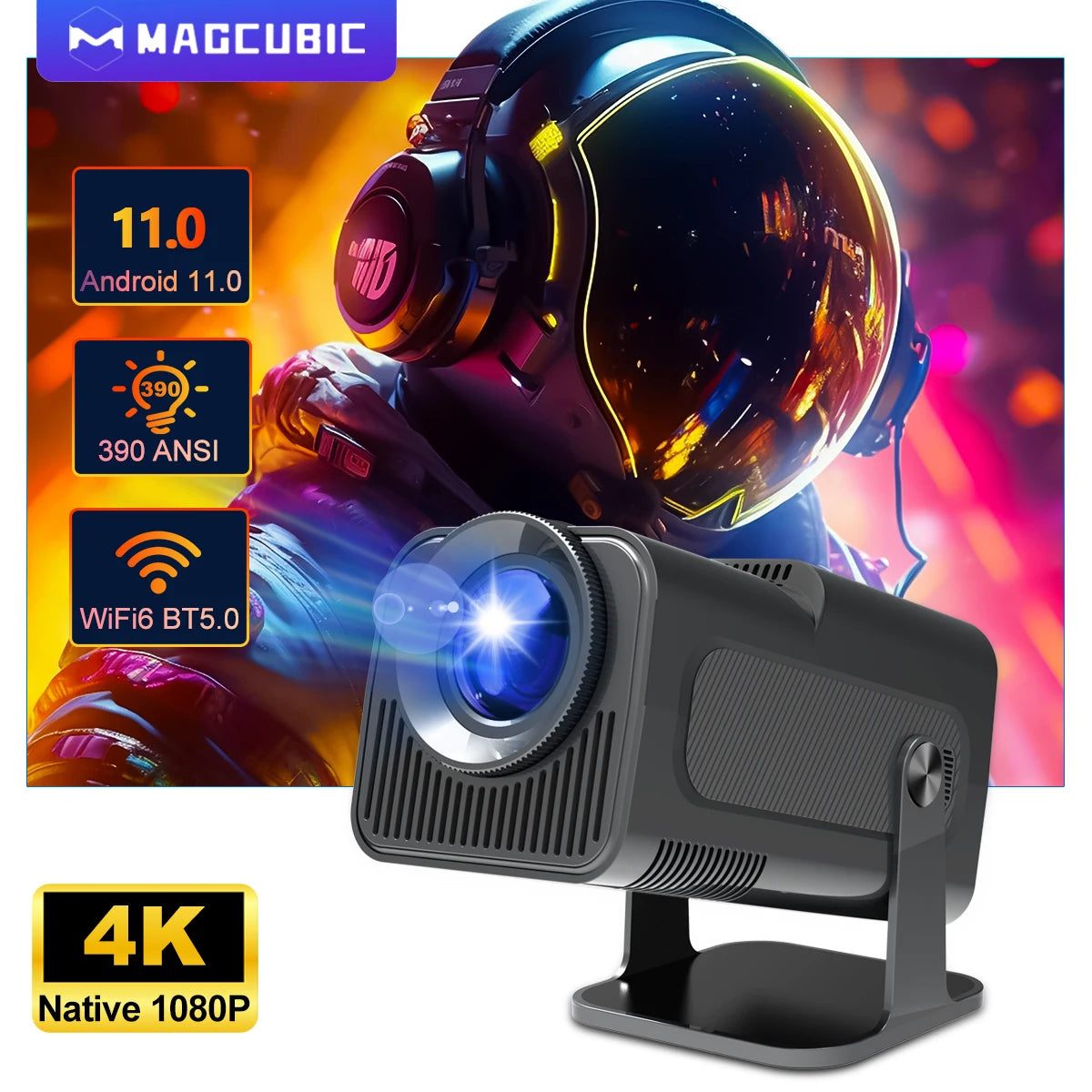 Magcubic 4K Native 1080P Android 11 Projector 390ANSI HY320 Dual Wifi6 BT5.0 Cinema Outdoor Portable Projetor Upgrated HY300