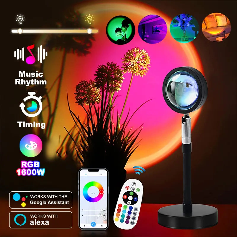 Transform Your Space: Sunset Projector Lamp with WiFi, Remote & Multicolor LED Effects