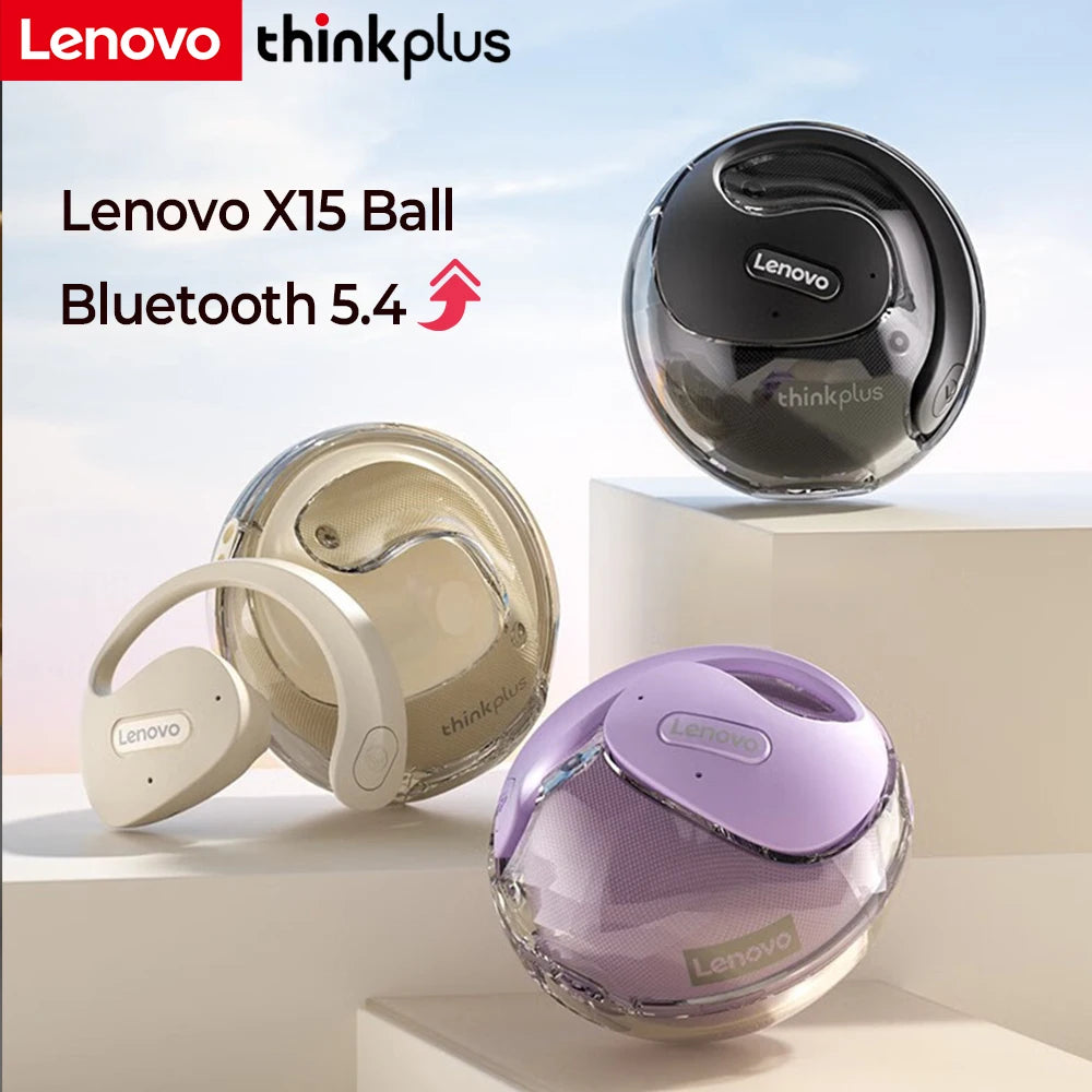 Lenovo X15pro OWS Earphone Bluetooth 5.4 Ear-mounted Sports Waterproof Wireless Earphones with Lanyard