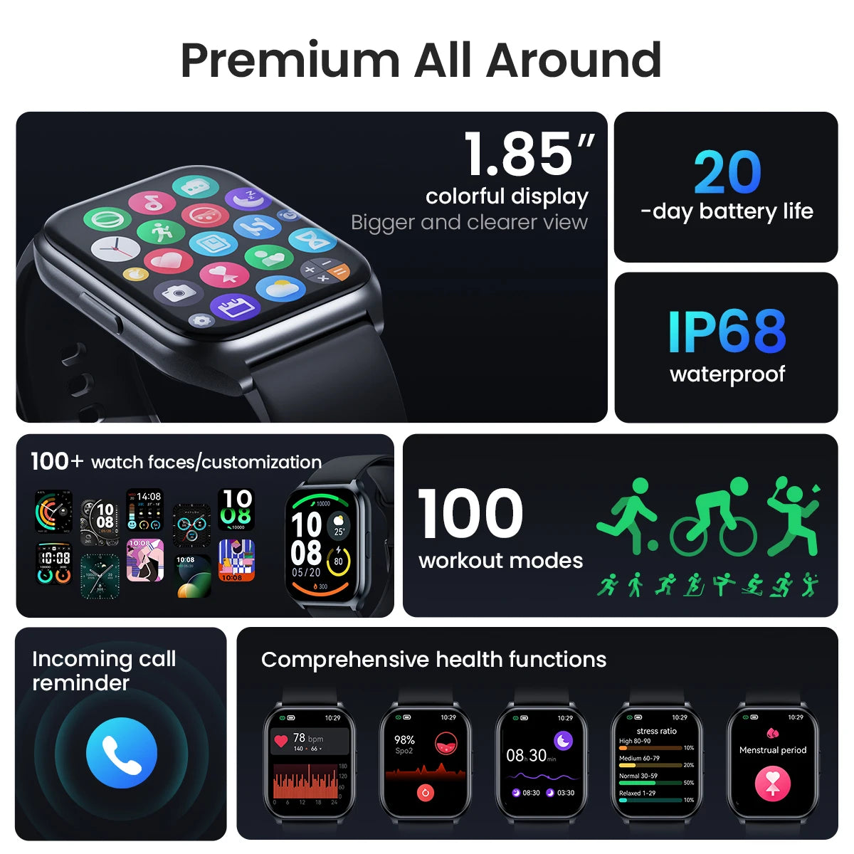 HAYLOU Watch 2 Pro (LS02 Pro) Smart Watch 1.85'' HD Display SpO2 Heart Rate Monitor 100 Workout Modes Smartwatch for Men Women