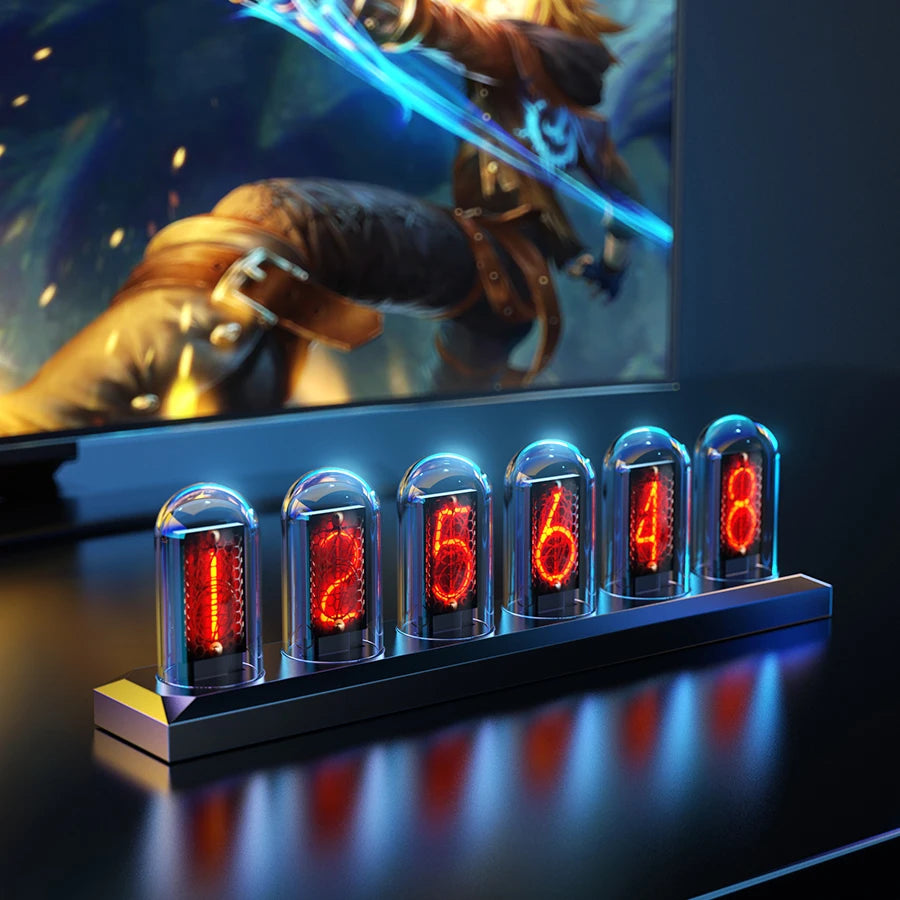 LED Glows RGB Nixie Tube Clock Color Screen DIY Analog Digital Night Light for Gaming Desktop Home Decoration