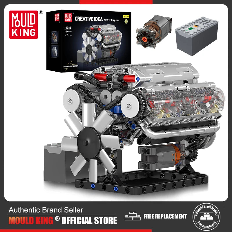 Mould King Technical Car Building Blocks Motorized V8 Engine Model Assembly Kit for Kids Christmas Gift