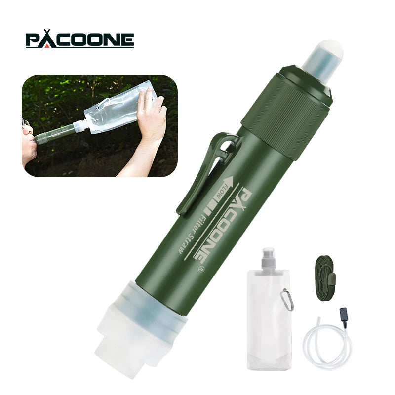 Water Filter Straw with TUP Carbon Fiber Water Bag for Survival and Emergency Supplies