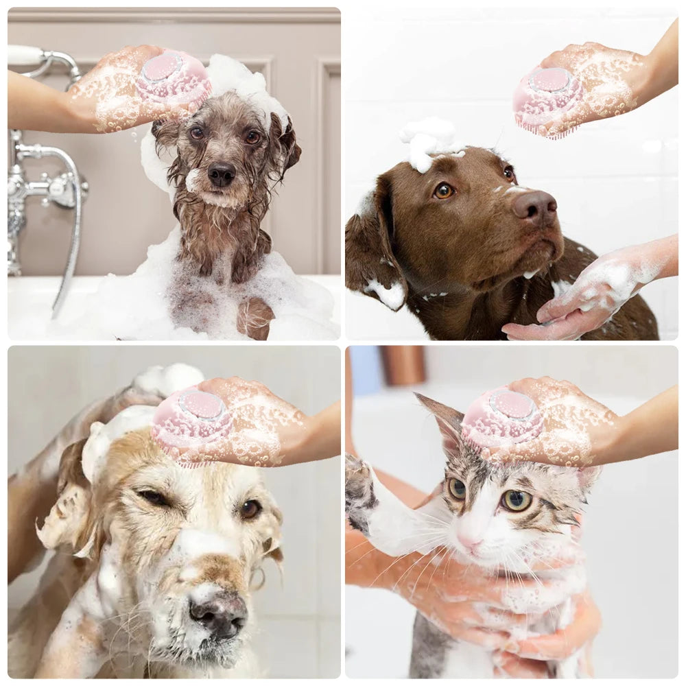 Soft Silicone Dog Brush Pet Shampoo Massager Bath Dispenser Portable Lightweight Grooming Shower Brush for Puppycat Washing Massage