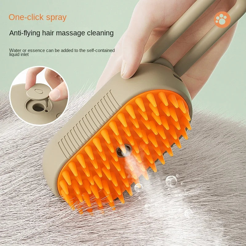 Cat Steam Brush 3 in 1 Electric Spray Short Handle Eye Catching Design for Pet Grooming Massage Hair Removal